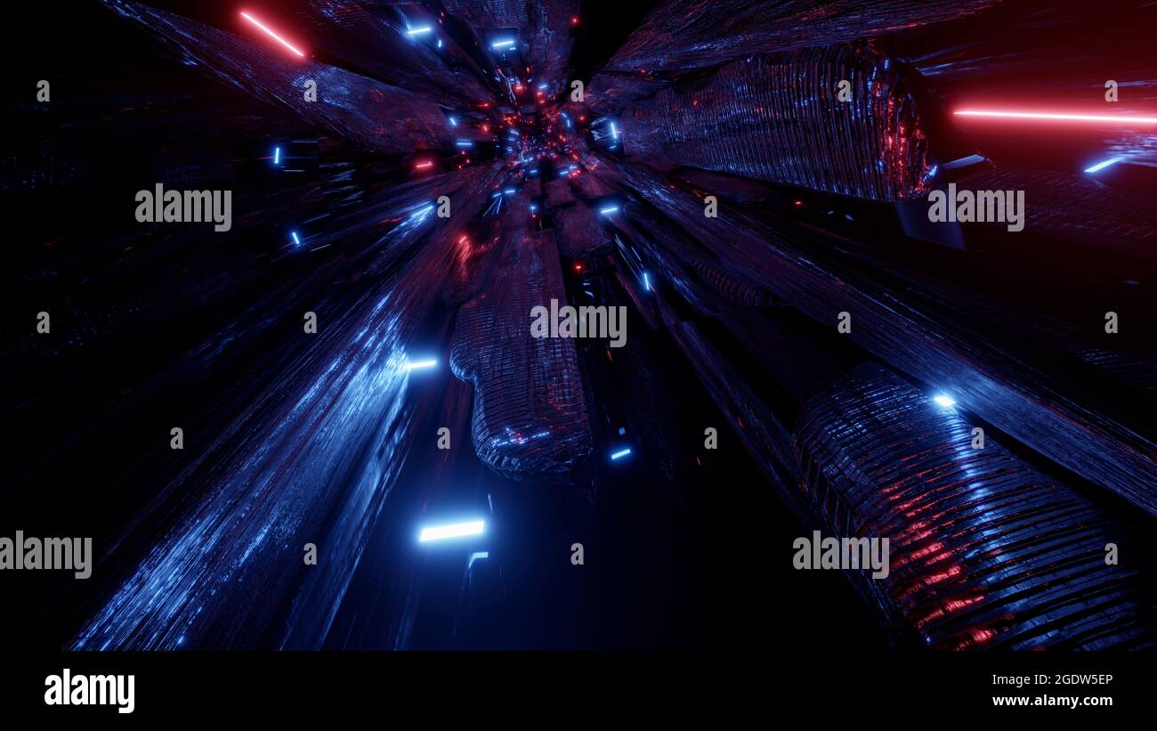 Abstract sci fi tunnel with neon illumination 16K UHD 3D illustration ...