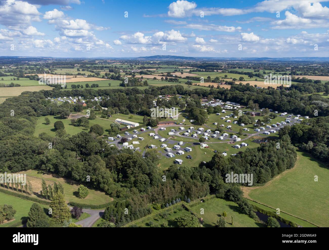 Editorial Hanley Swan, UK - August 10th, 2021: One of the many camp sites around the Great Malvern area in England, UK Stock Photo