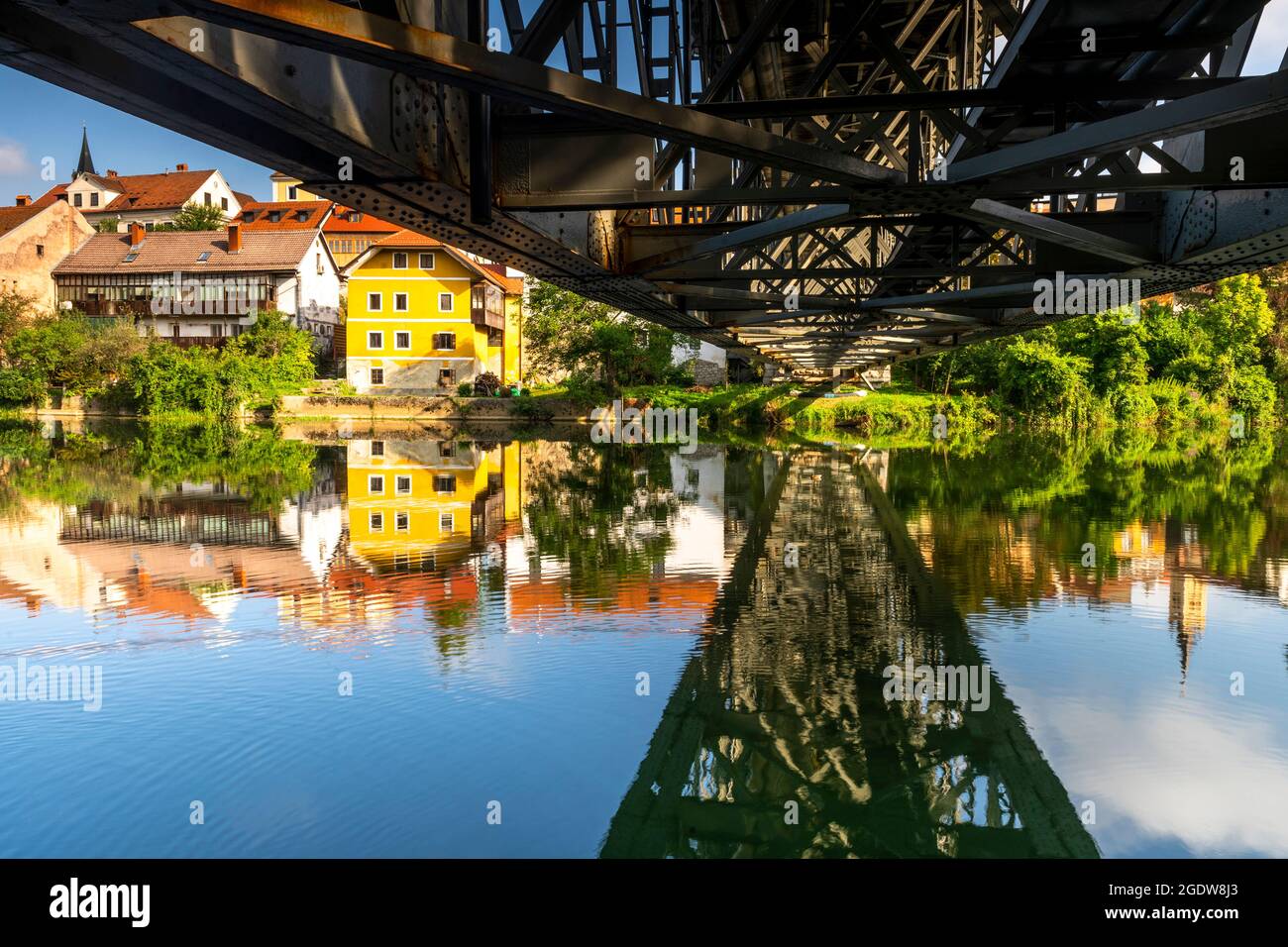 Kandija Bridge in Novo Mesto Slovenia at Krka River. Stock Photo