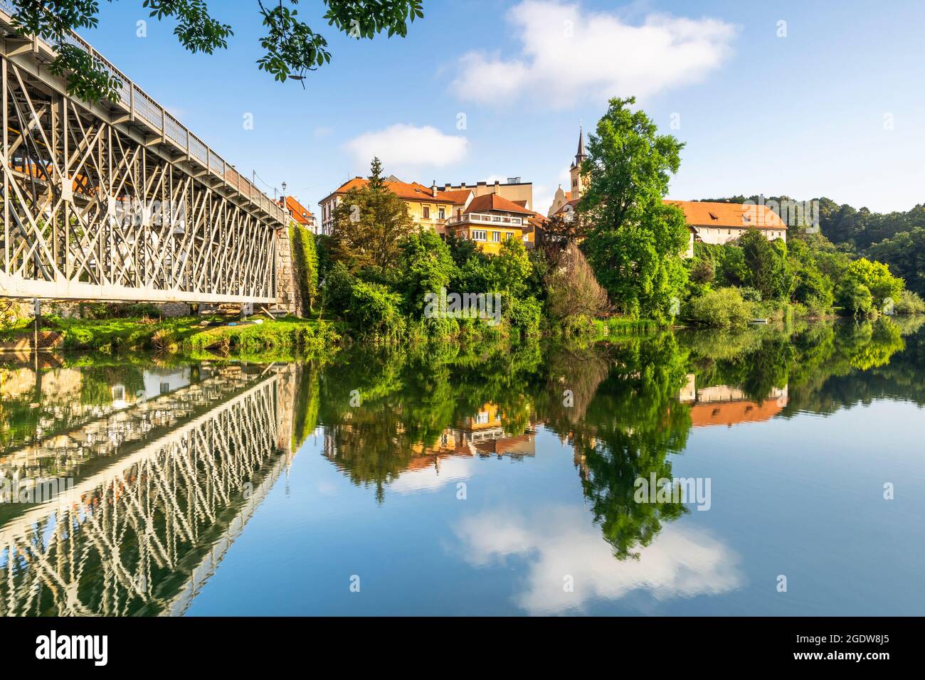 Kandija Bridge in Novo Mesto Slovenia at Krka River. Stock Photo