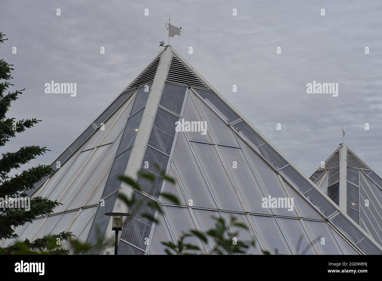 Pyramid shaped greenhouse in Oulu Botanical Garden, Finland Stock Photo