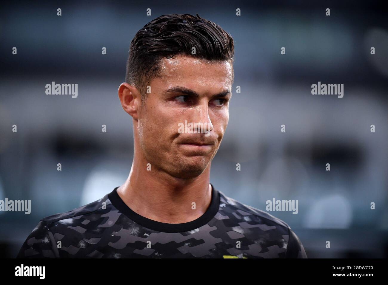 Cristiano Ronaldo of Juventus FC reacts during the warm up prio to ...