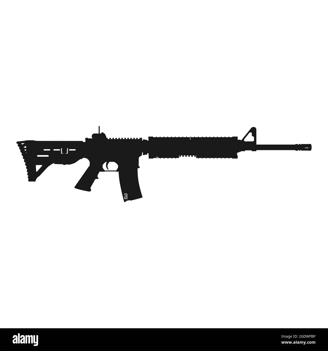 M-16 rifle silhouette isolated on white background. Weapon collection. Vector Stock Vector