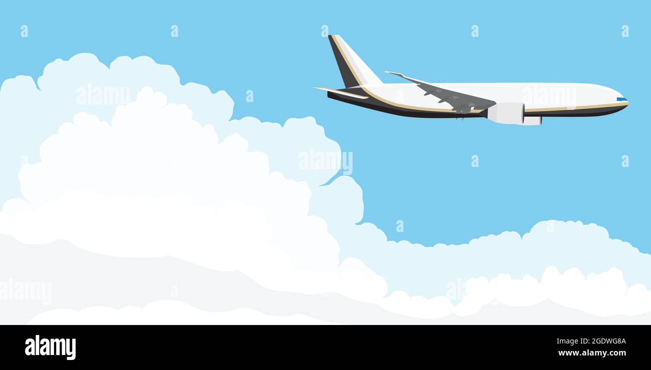 Airplane flying in blue sky with clouds. Vector Stock Vector Image ...