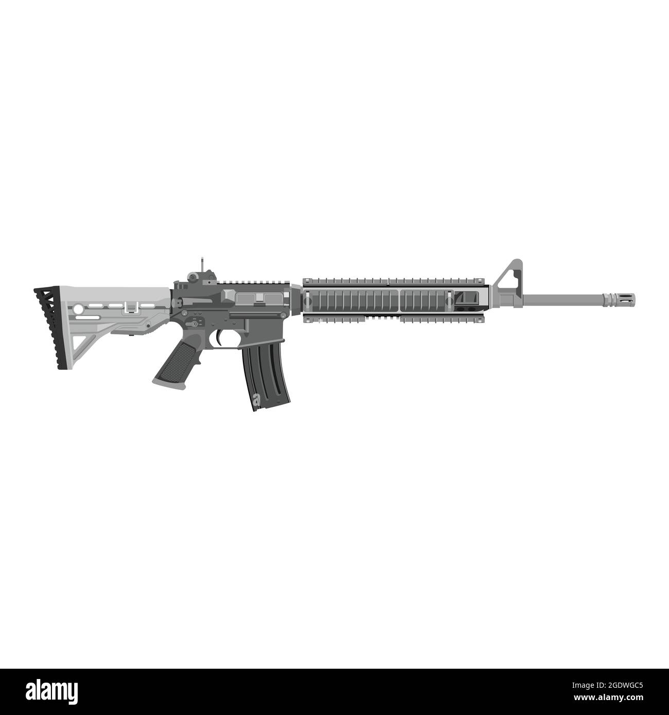 M-16 rifle isolated on white background. Weapon collection. Vector Stock Vector