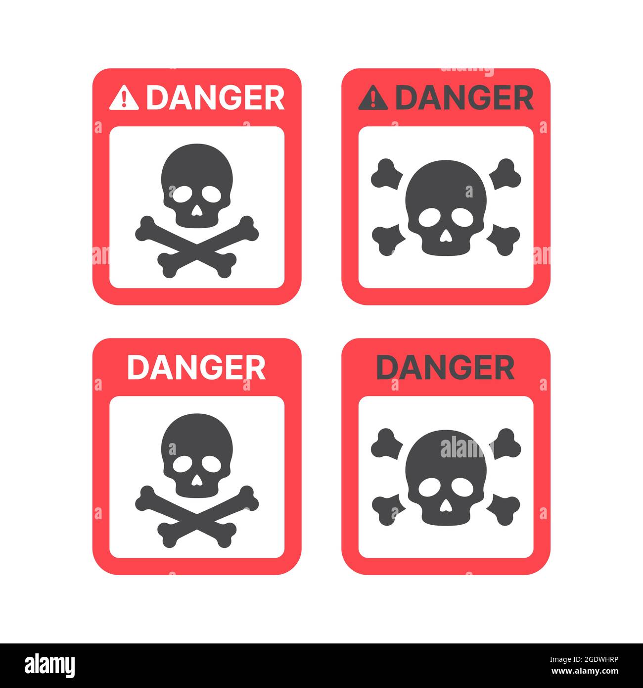 Danger warning sign with skull and crossbones. Poison, toxic or biohazard icon. Stock Vector