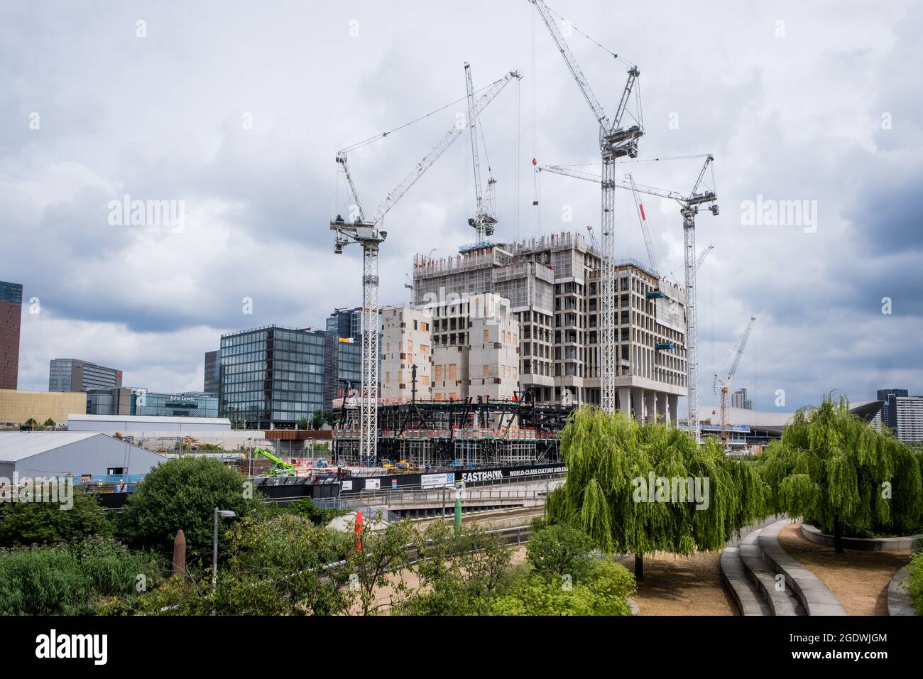 London, England – 2021 : UAL’s London College of Fashion under construction, East Bank, Queen Elizabeth Olympic Park, Stratford, UK Stock Photo