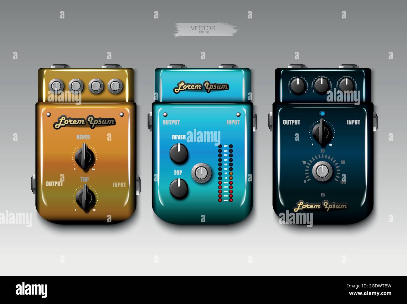 Realistic guitar effects pedals. Vector. Stock Vector