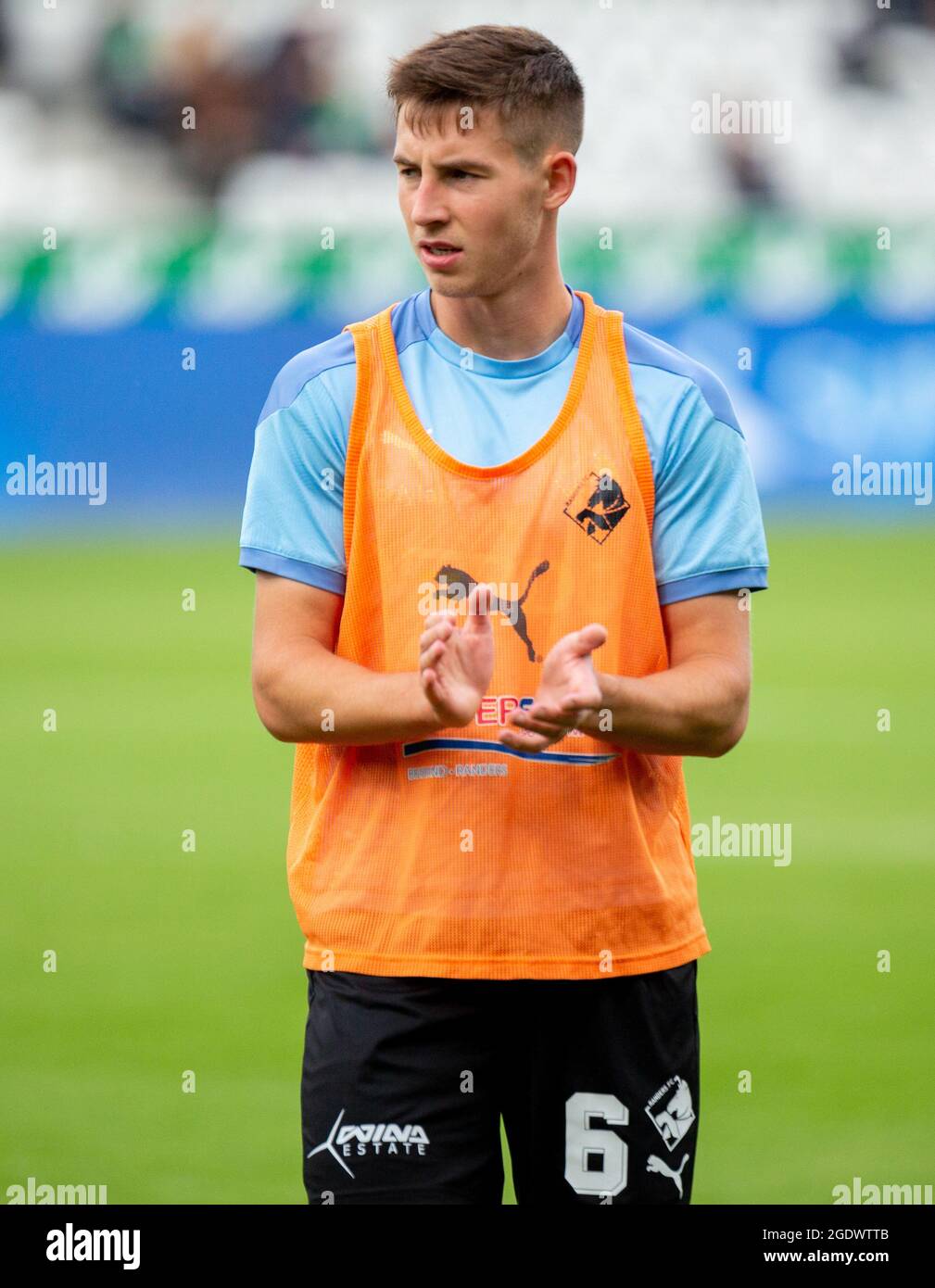 Viborg, Denmark. 13th, August 2021. Lasse Berg Johnsen (6) of Randers FC  seen during the warm up before the 3F Superliga match between Viborg FF and  Randers FC at Energy Viborg Arena