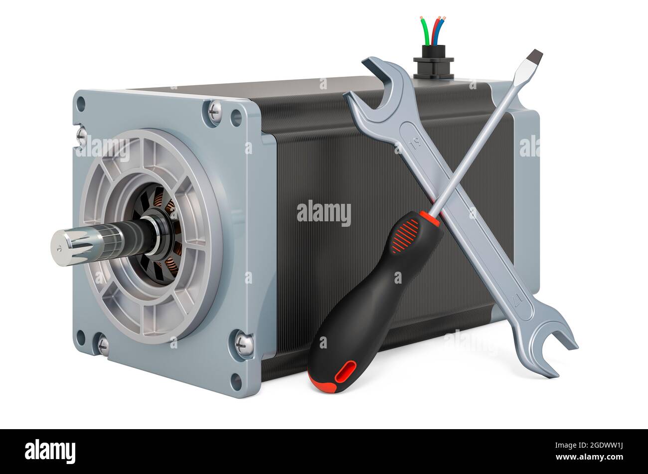 Repair and service of stepper motors, 3D rendering isolated on white ...