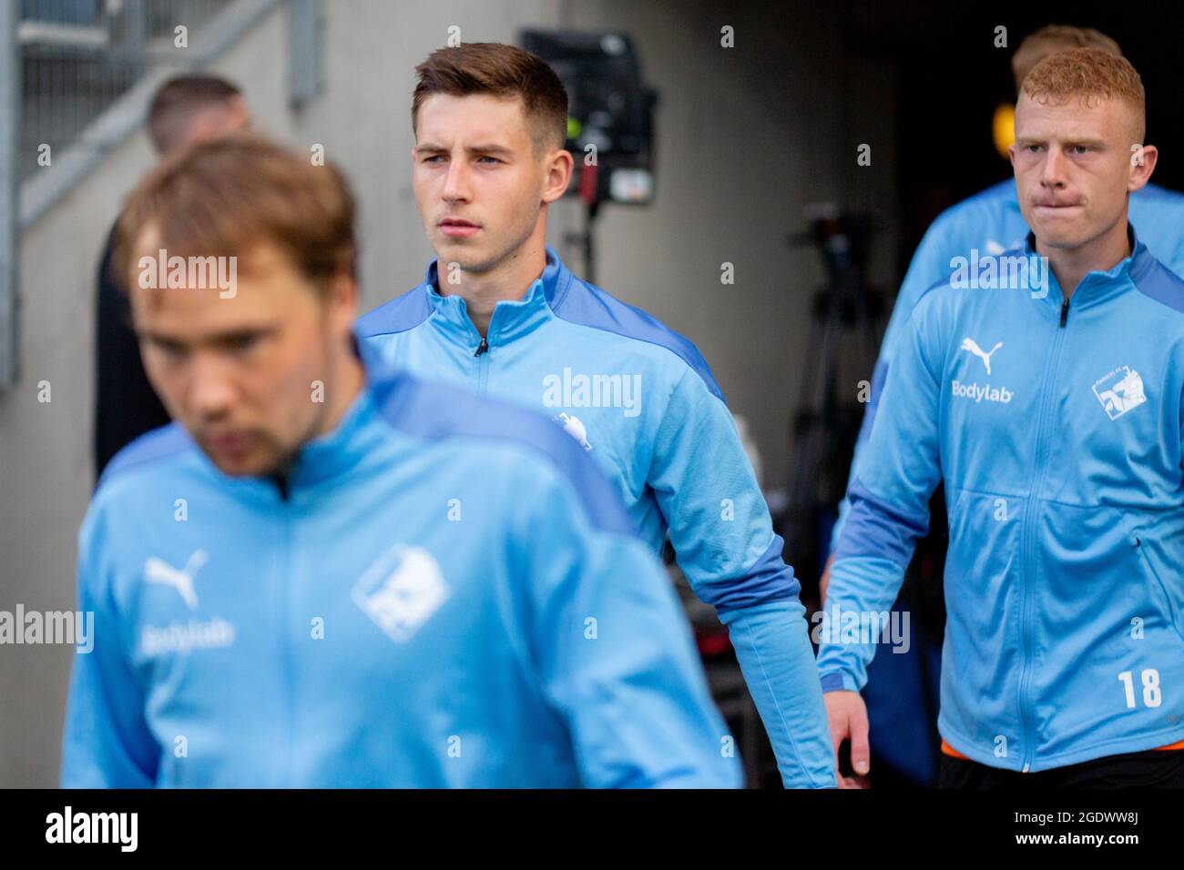 Viborg, Denmark. 13th, August 2021. Lasse Berg Johnsen (6) of Randers FC  enters the pitch for the 3F Superliga match between Viborg FF and Randers  FC at Energy Viborg Arena in Viborg. (