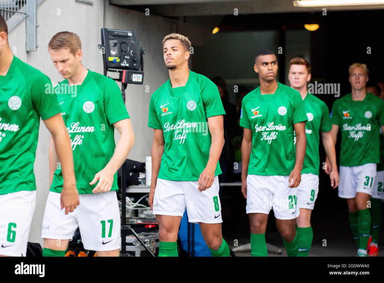 Viborg, Denmark. 13th, August 2021. Justin Lonwijk (8) of Viborg FF enters the pitch for the 3F Superliga match between Viborg FF and Randers FC at Energy Viborg Arena in Viborg. (Photo credit: Gonzales Photo - Balazs Popal). Stock Photo
