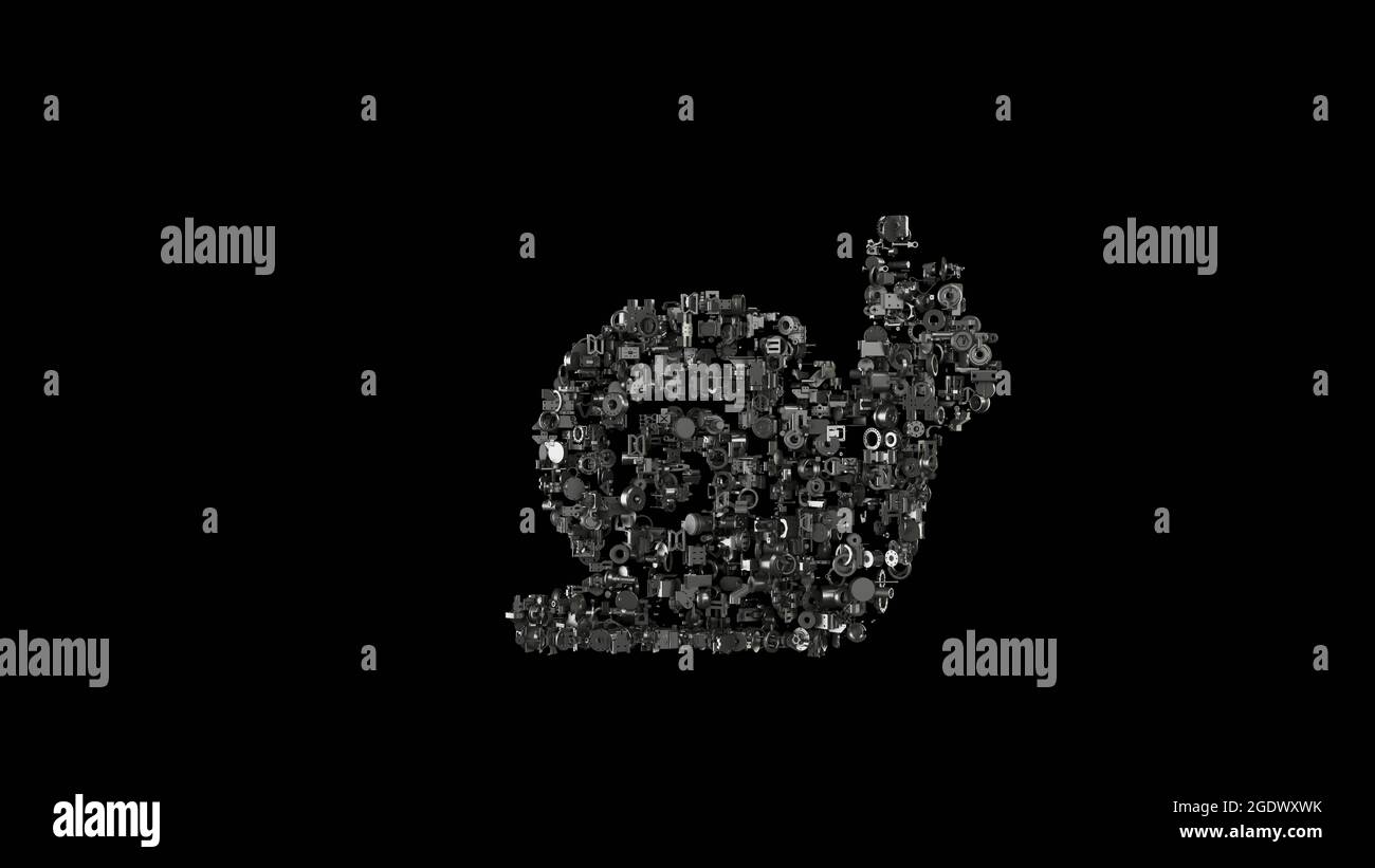 3d rendering various mechanical glossy metal parts in shape of symbol ...