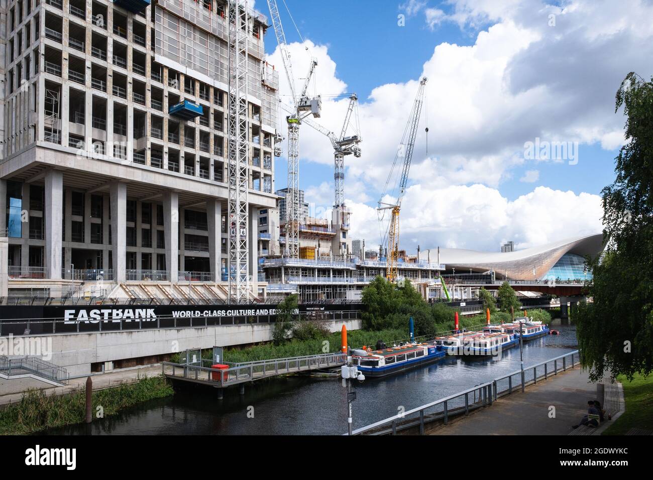 London, England – 2021 : construction site of  the East Bank, Queen Elizabeth Olympic Park, Stratford, UK, Stock Photo