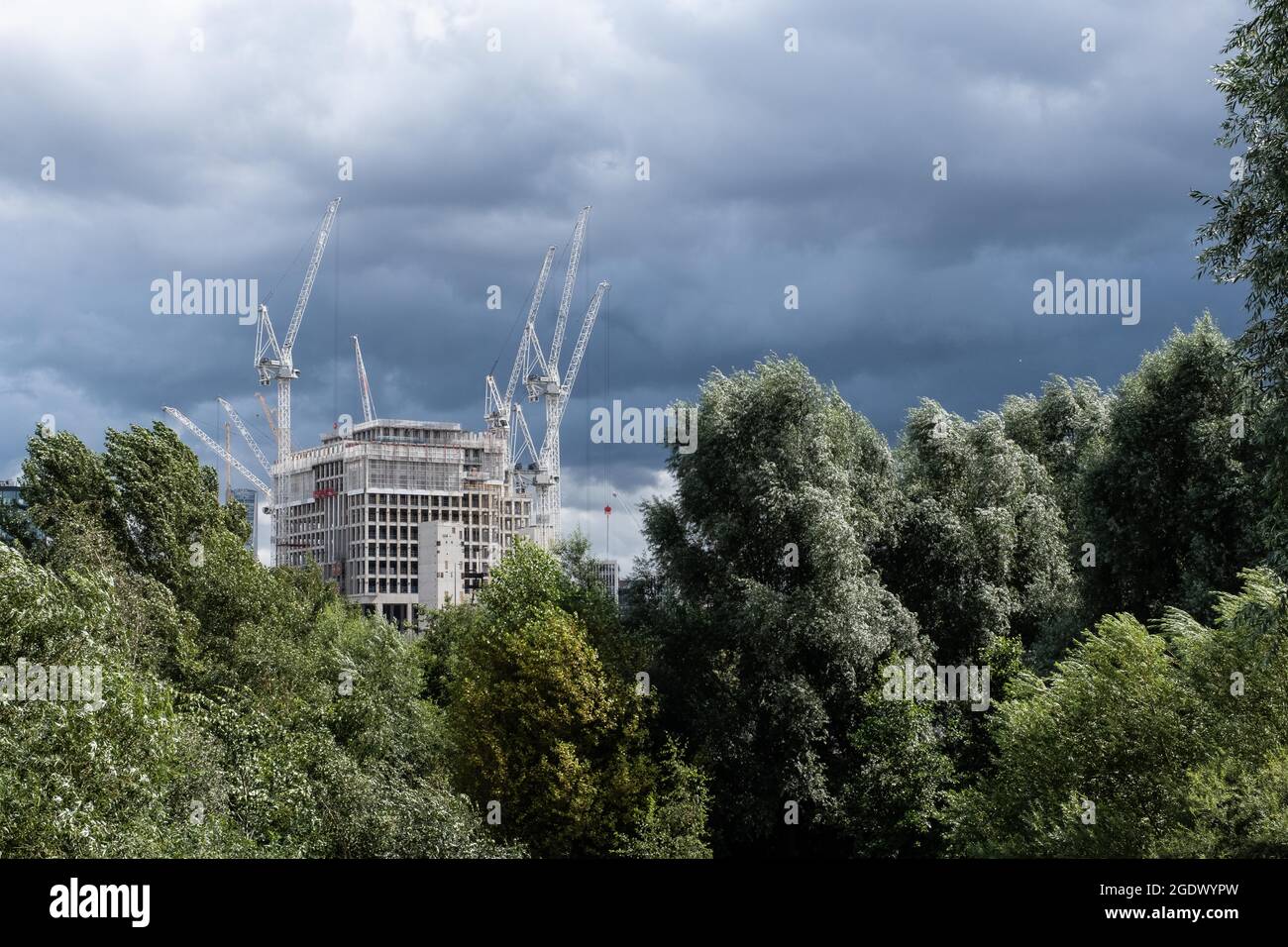 London, England – 2021 : construction site of  the East Bank, Queen Elizabeth Olympic Park, Stratford, UK, Stock Photo