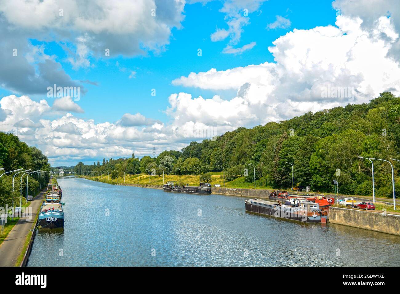 Belgium,  Brussels-Charleroi Canal in the province of Hainaut in Wallonia, near the inclined plane from Ronquières, Stock Photo