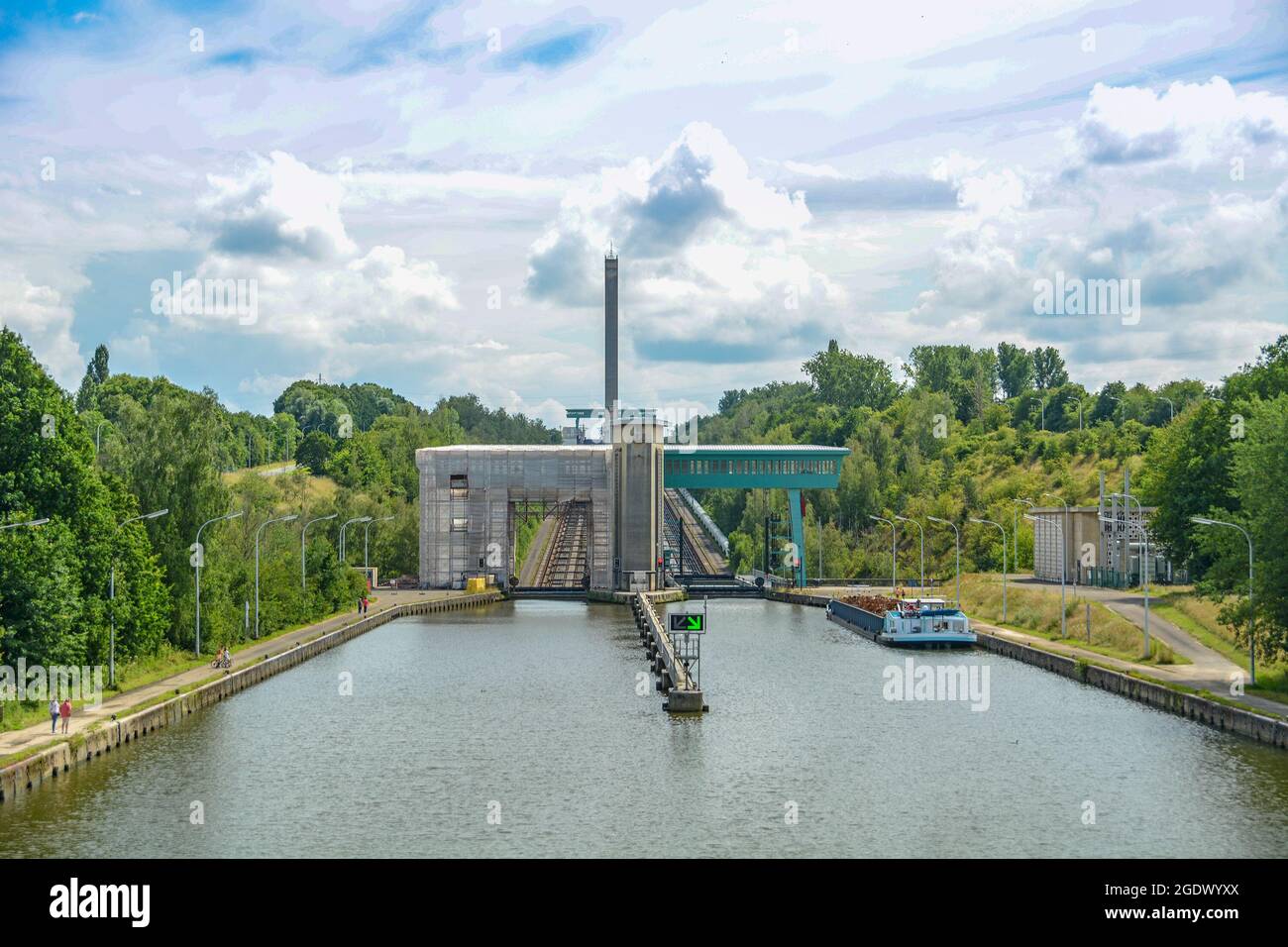 Inclined plane from Ronquières, Belgium on the Brussels-Charleroi Canal in the province of Hainaut in Wallonia Stock Photo