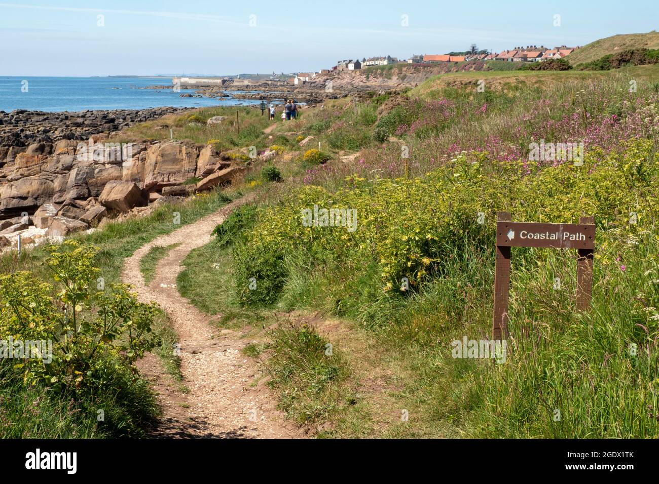 The village of Pittenweem, Scotland, viewed from the Fife Coastal path. Stock Photo