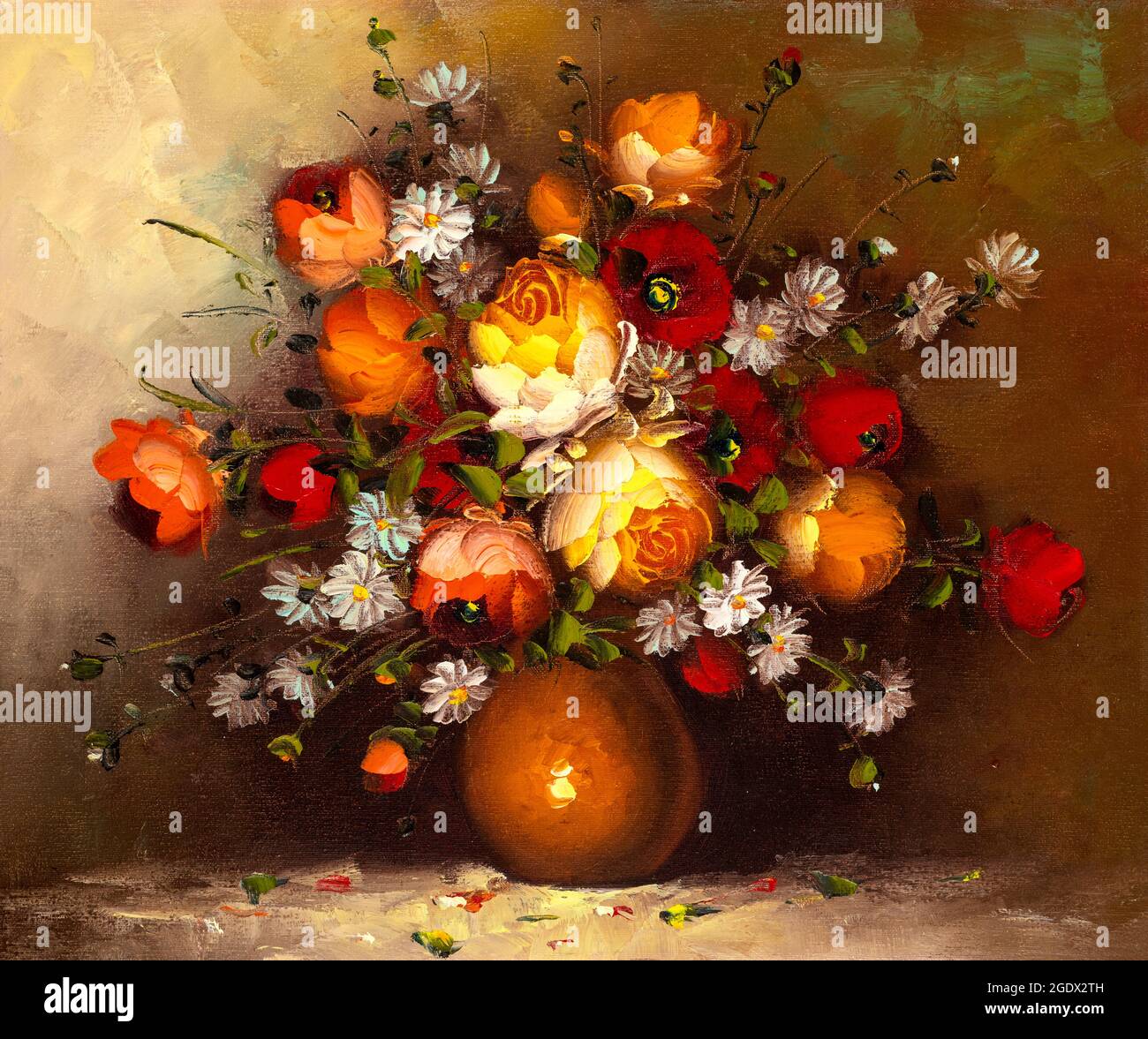 Oil painting depicting still life of various flowers in a vase Stock ...