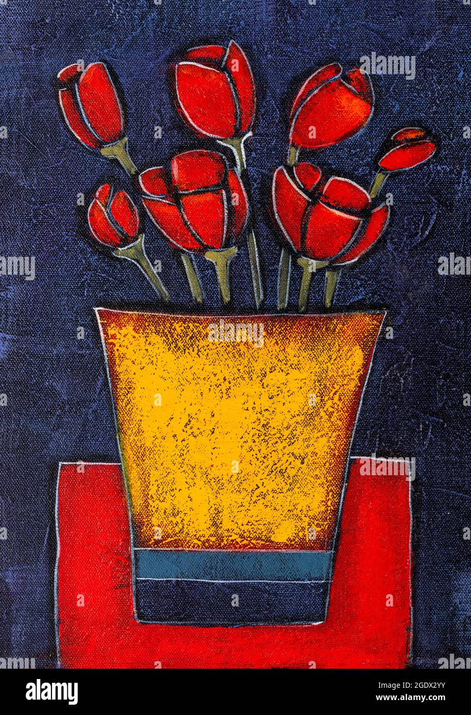 Oil painting depicting still life of various flowers in a vase Stock ...