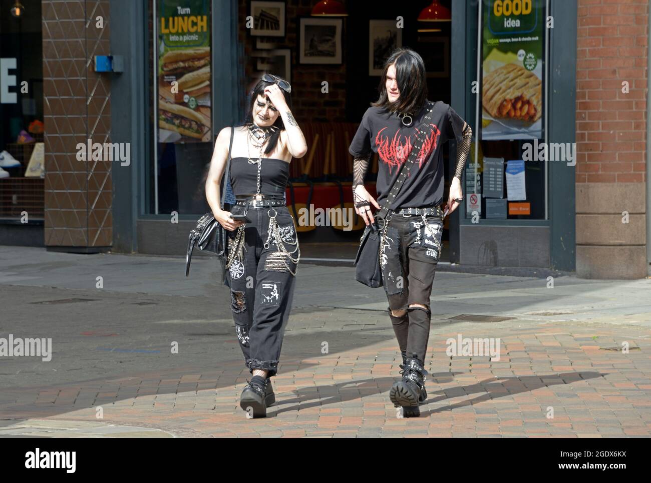 Goth couple, all in black, in the City Stock Photo