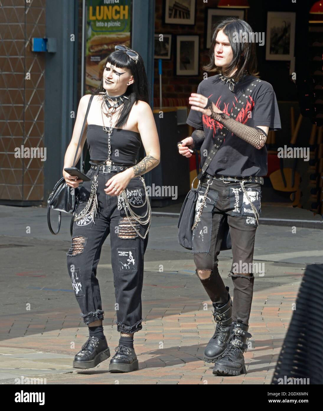 Goth couple, all in black, in the City Stock Photo