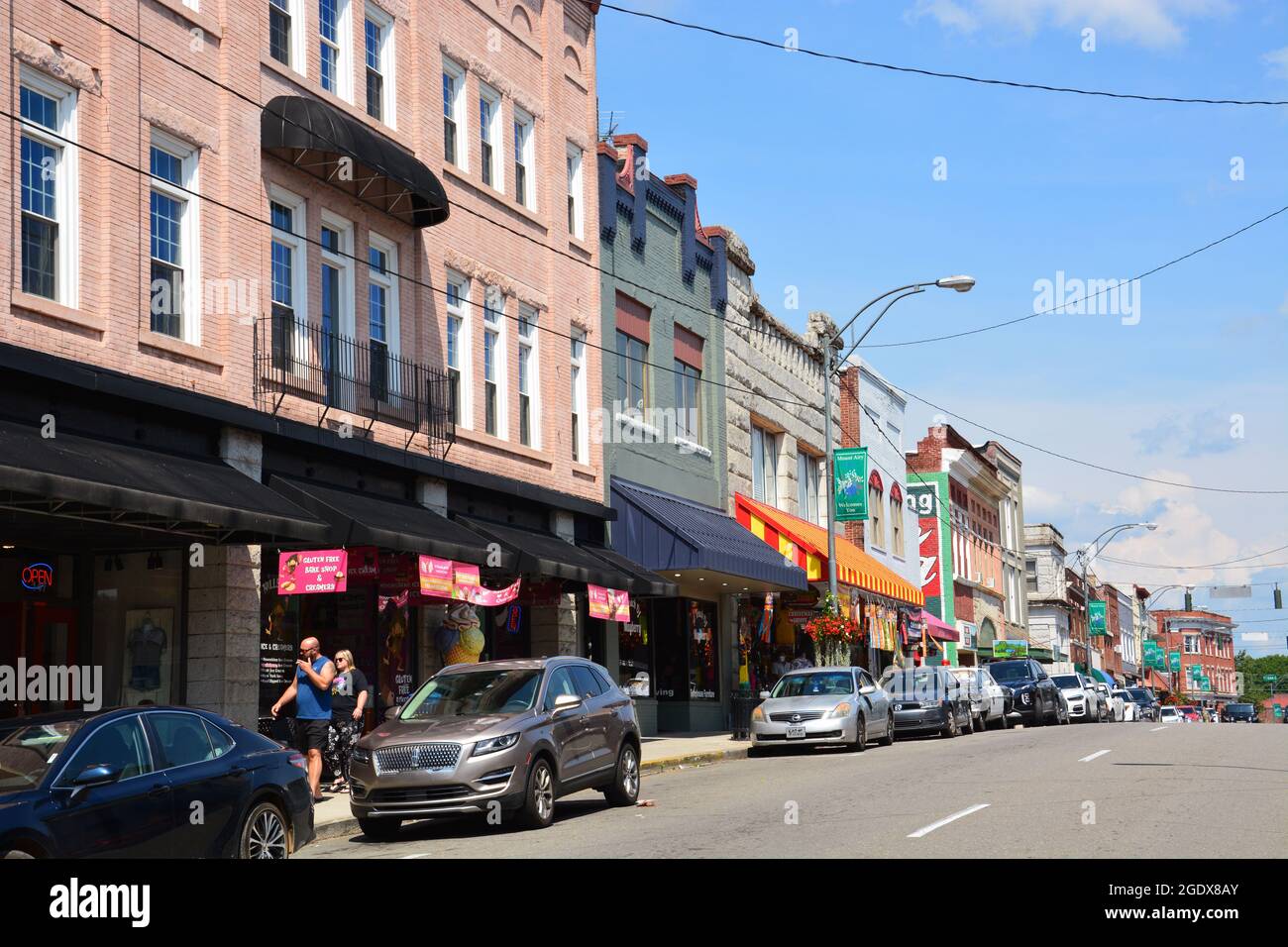 Main Street shopping district in Mount Airy North Carolina, the