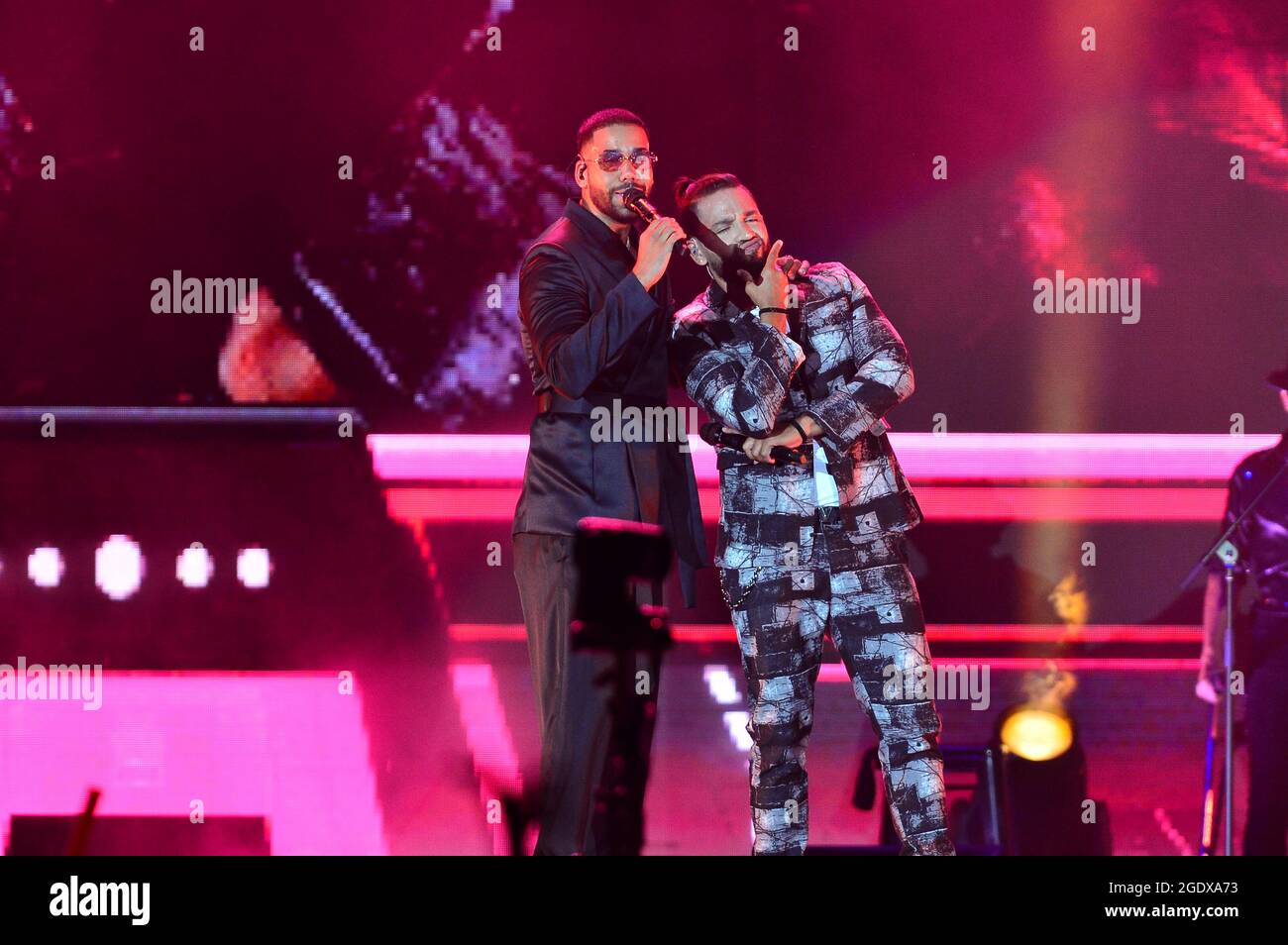 Miami Gardens, FL, USA. 14th Aug, 2021. Romeo Santos and Henry Santos