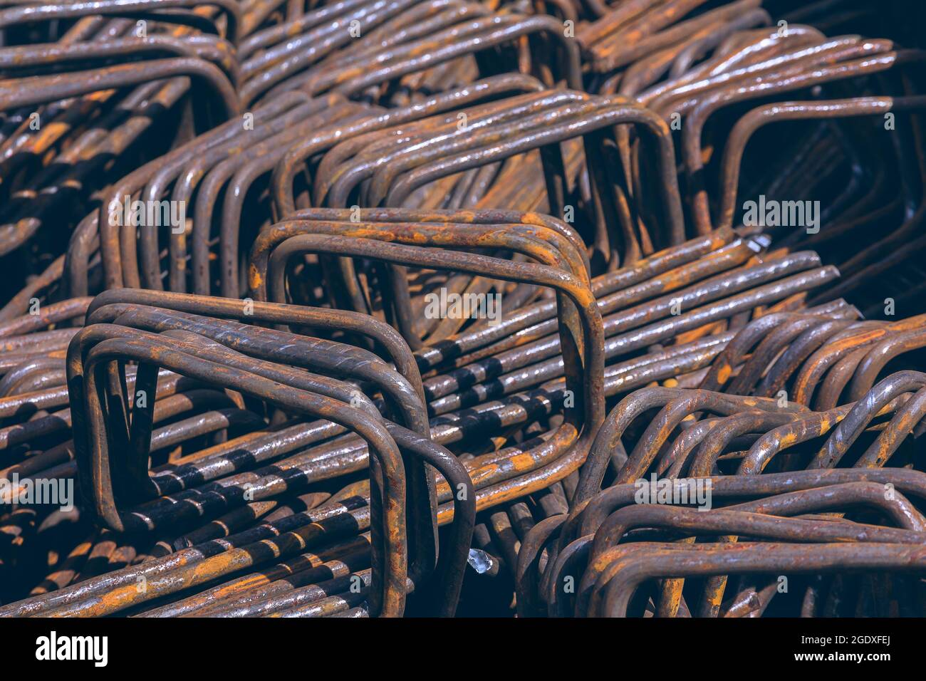 Construction rebar steel work reinforcement. Closeup of Steel rebars