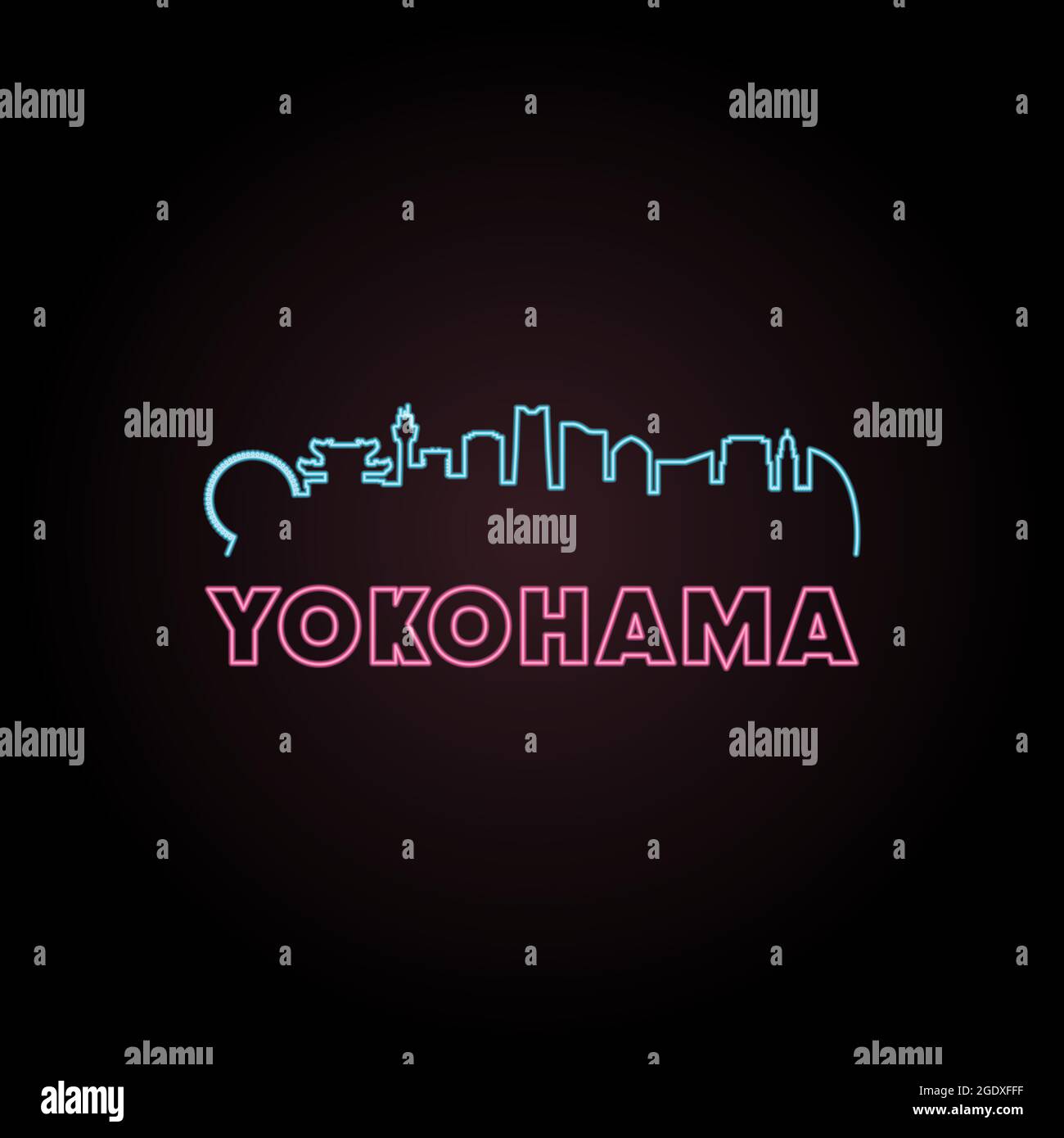 Yokohama skyline neon style. Vector illustration. Stock Vector
