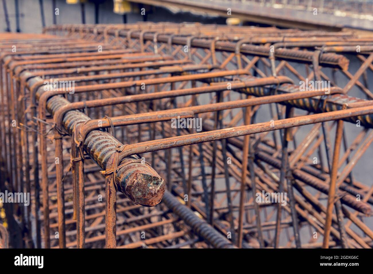 Construction rebar steel work reinforcement. Closeup of Steel rebars