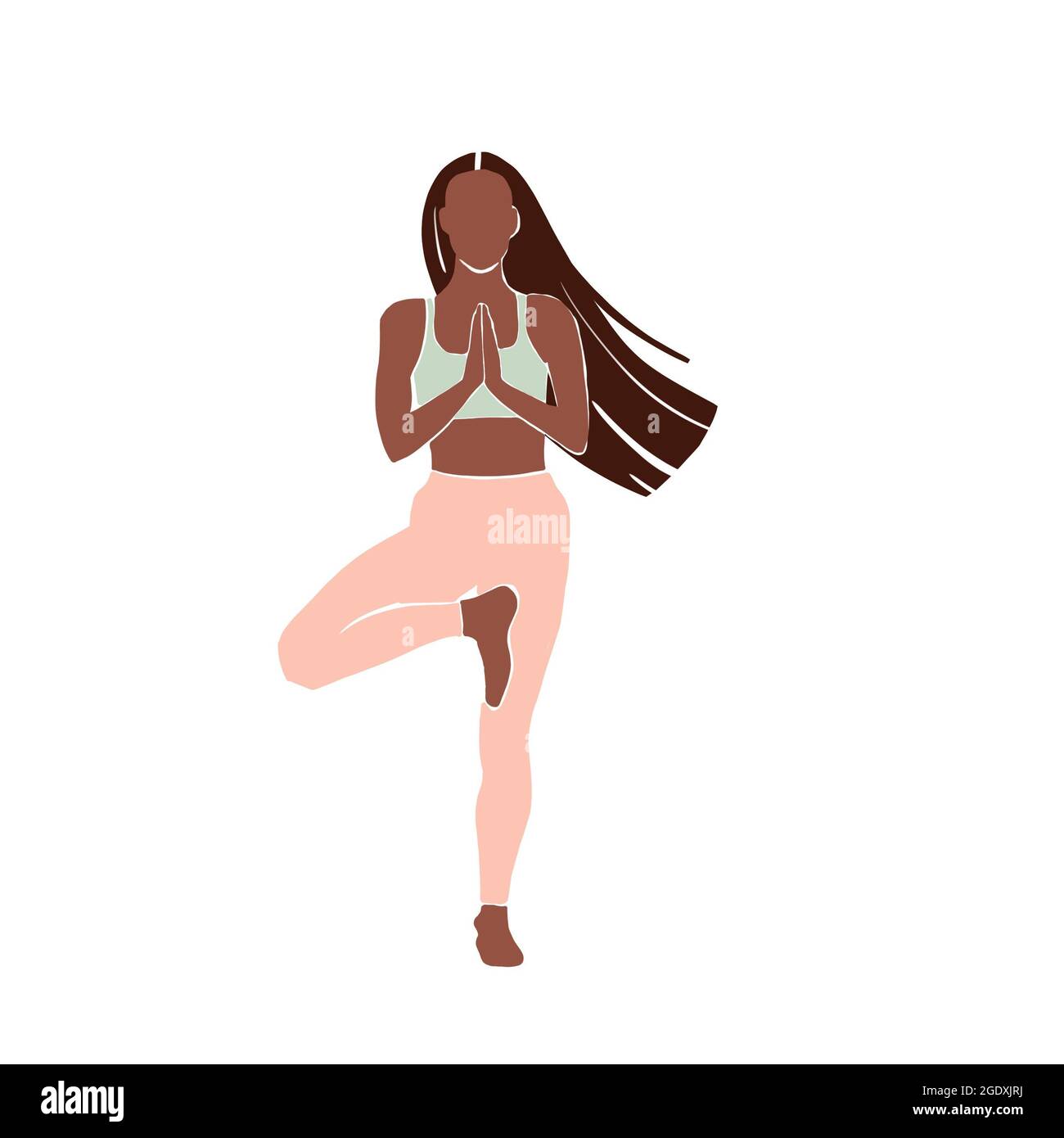 Set Young girl yoga posing. Flat style illustration. African American ...