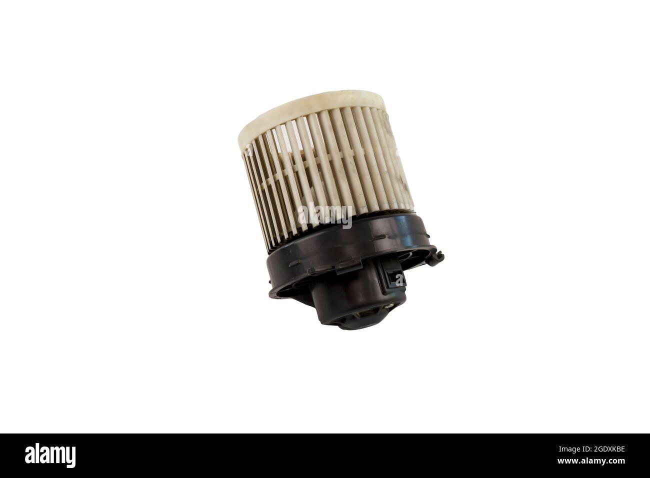 Old air car blower motor isolated on white background. Old dirty air blower fan motor of car