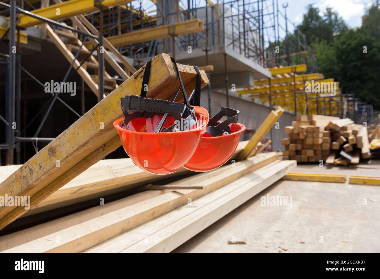 Construction helmets at a construction site. Construction helmet for