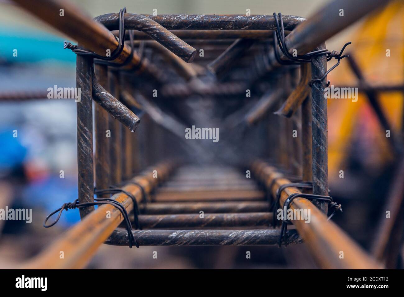 Construction rebar steel work reinforcement. Closeup of Steel rebars