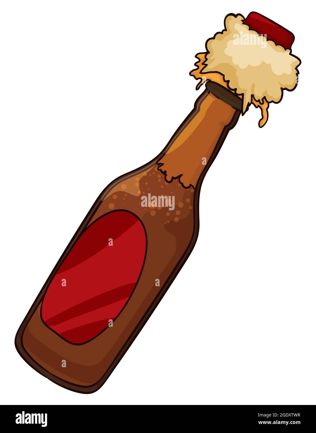 Popping beer bottle with abundant froth and splashing liquid, in cartoon  style and outlines Stock Vector Image & Art - Alamy