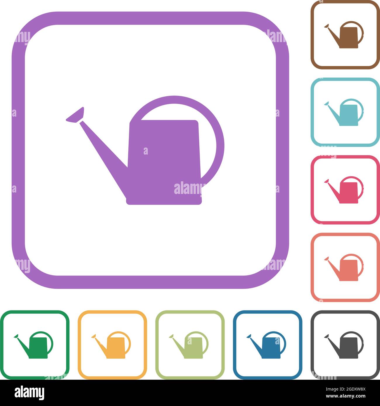 Watering can simple icons in color rounded square frames on white background Stock Vector
