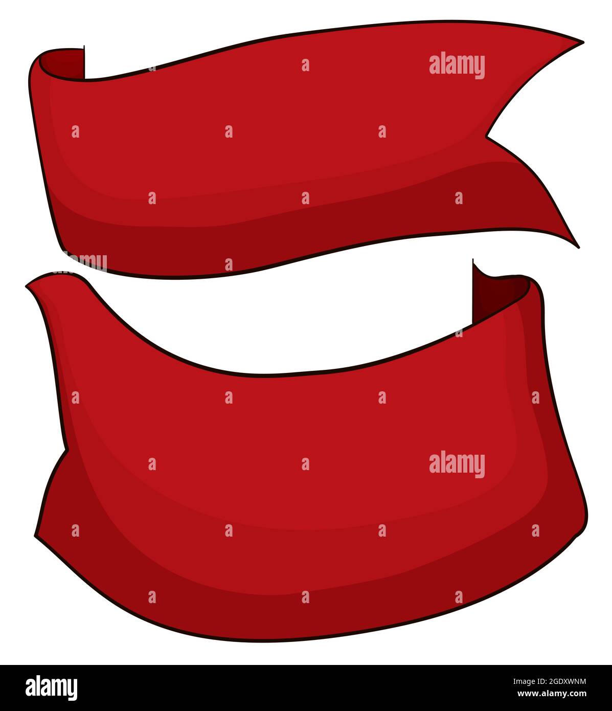 Decorative red ribbons with empty space in cartoon style over white ...