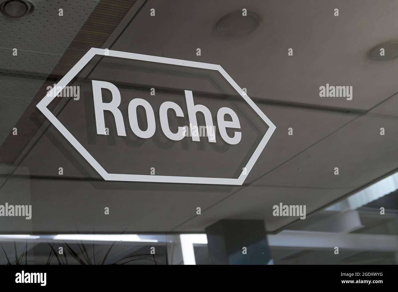 BASEL, SWITZERLAND - MARCH 15, 2020: Hoffmann-La Roche AG is a Swiss multinational healthcare company with a headquarter in Basel. Stock Photo