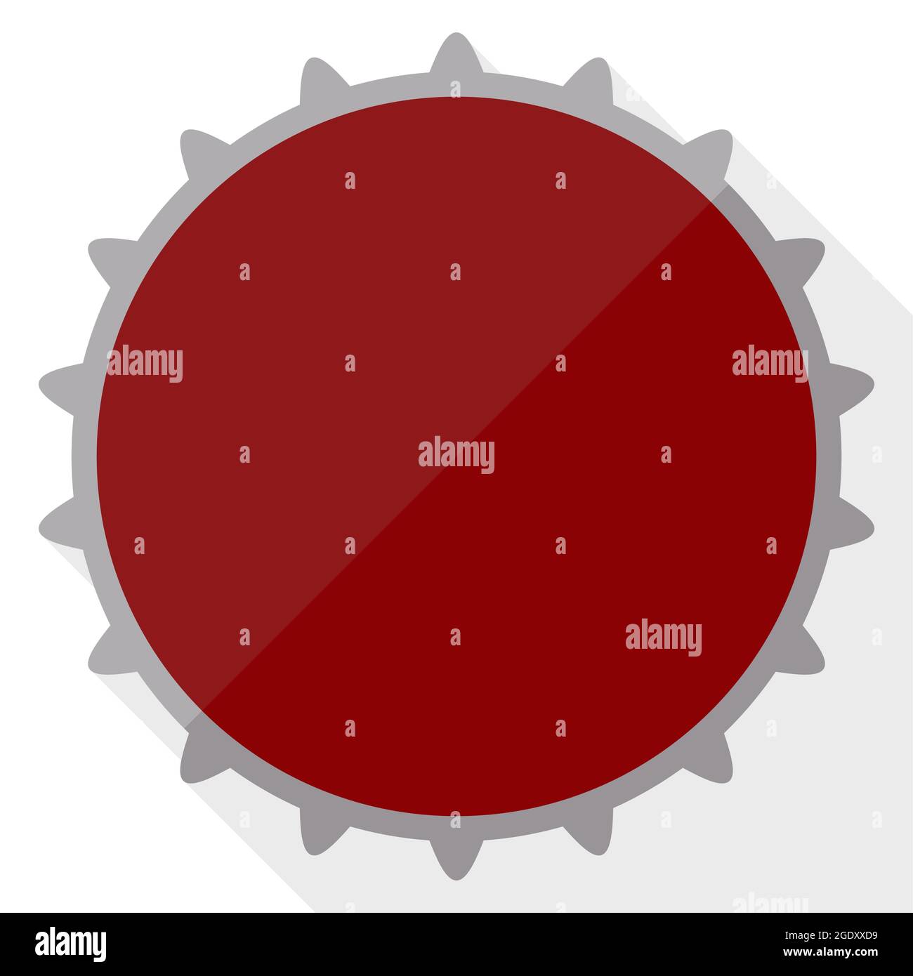 Top view of a red and metallic crown cork or bottle cap in flat style and long shadow. Stock Vector