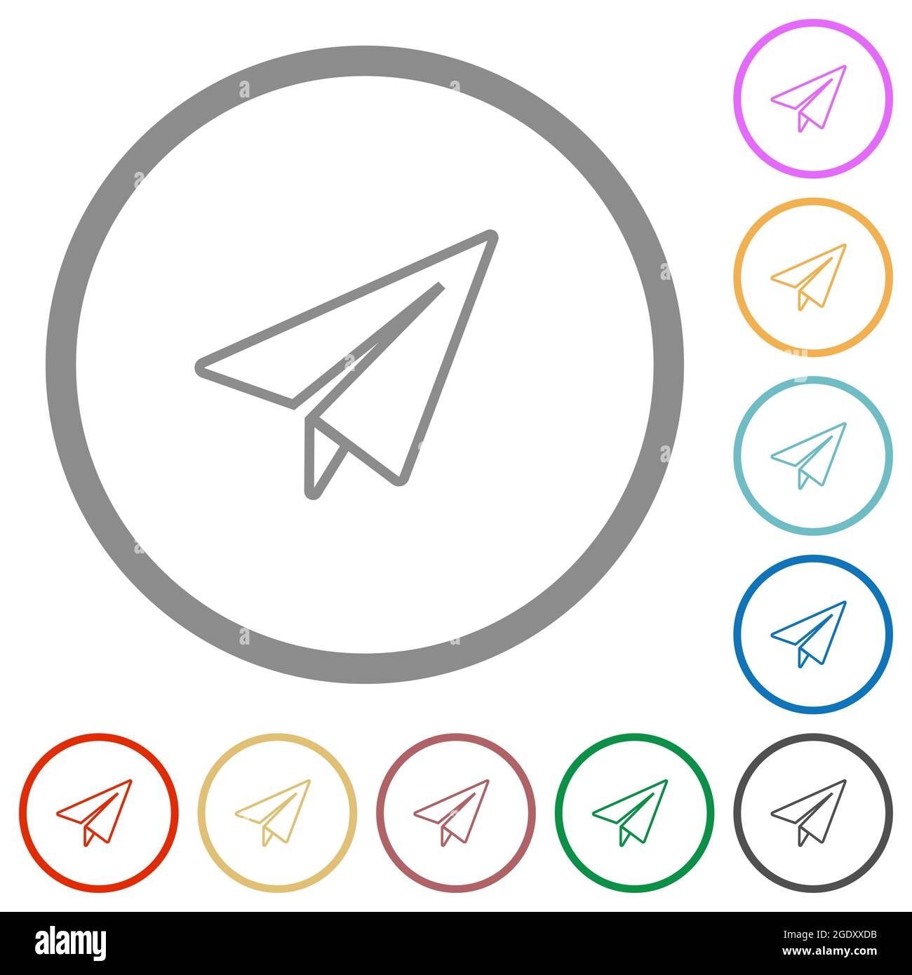 Paper plane outline flat color icons in round outlines on white ...