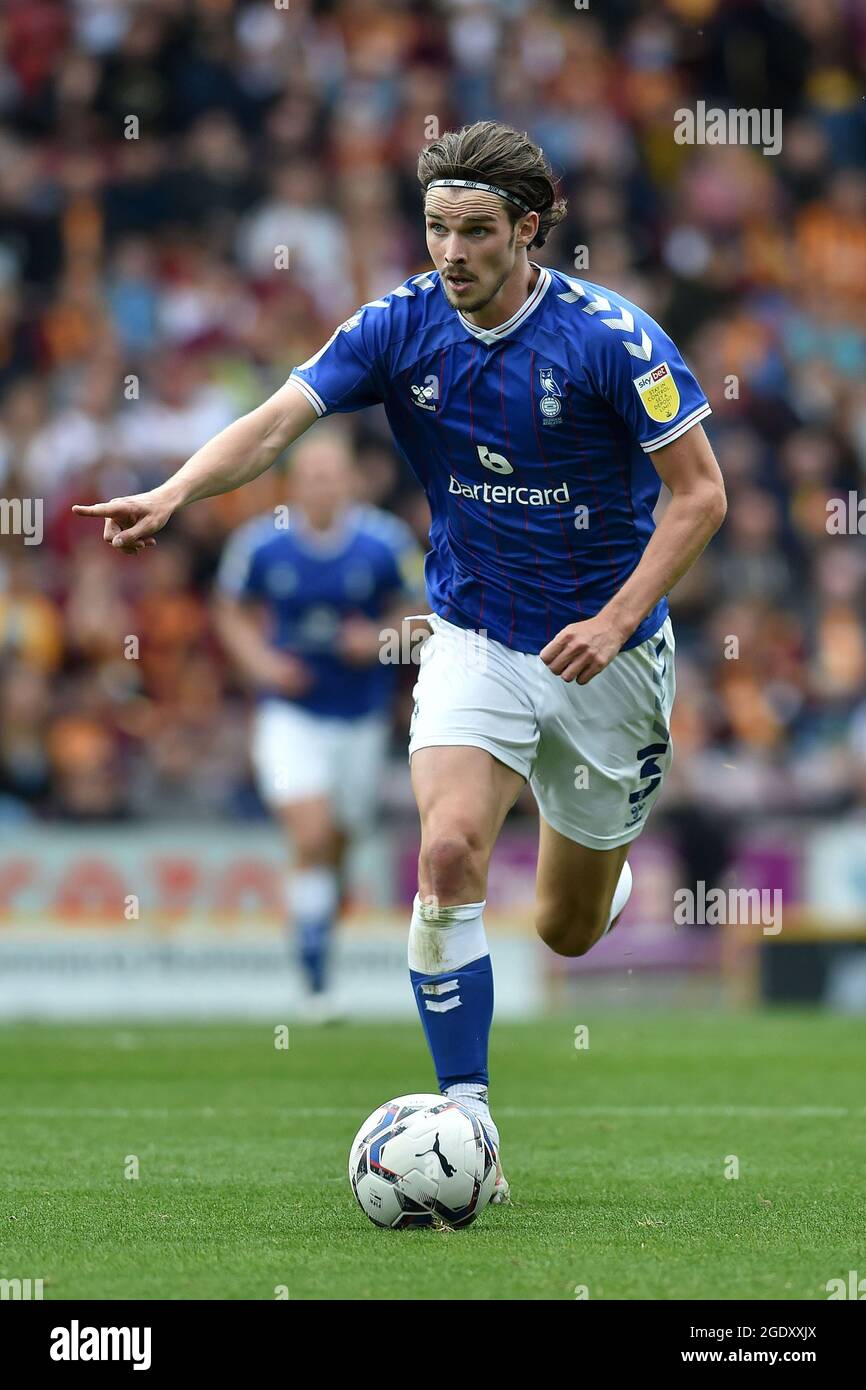 BRADFORD, UK. AUGUST 14TH Oldham Athletic's Samuel Hart during the Sky Bet League 2 match between Bradford City and Oldham Athletic at the Coral Windows Stadium, Bradford on Saturday 14th August 2021. (Credit: Eddie Garvey | MI News) Credit: MI News & Sport /Alamy Live News Stock Photo