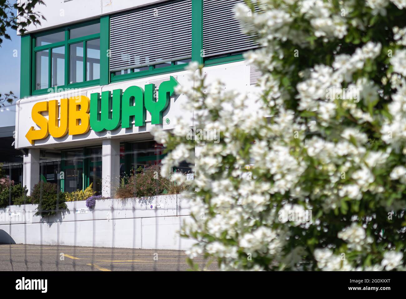 DIETLIKON, SWITZERLAND - APRIL 17, 2020: Subway is an American privately held restaurant franchise that primarily sells submarine sandwiches (subs) an Stock Photo