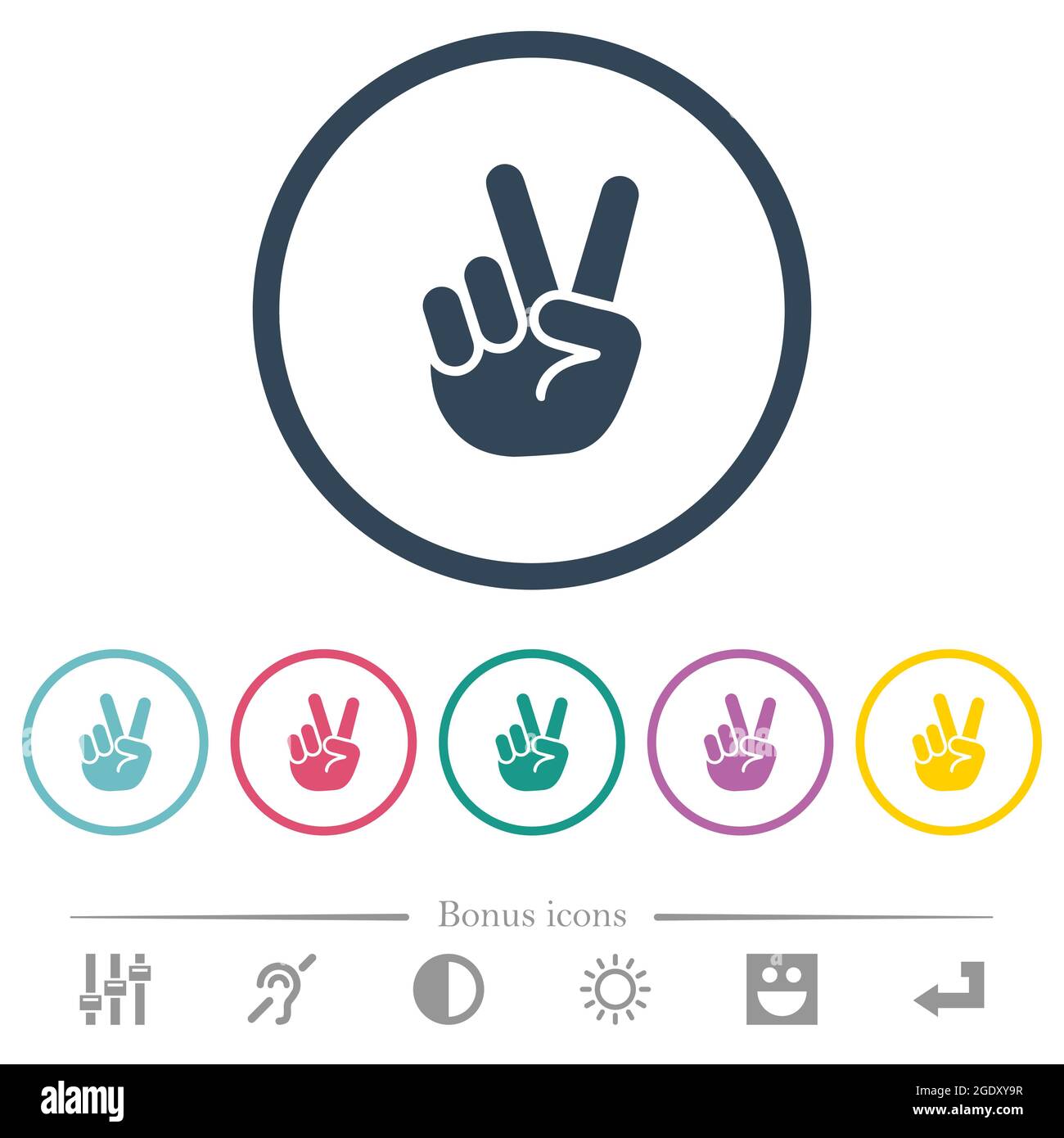 Victory sign hand gesture solid flat color icons in round outlines. 6 ...