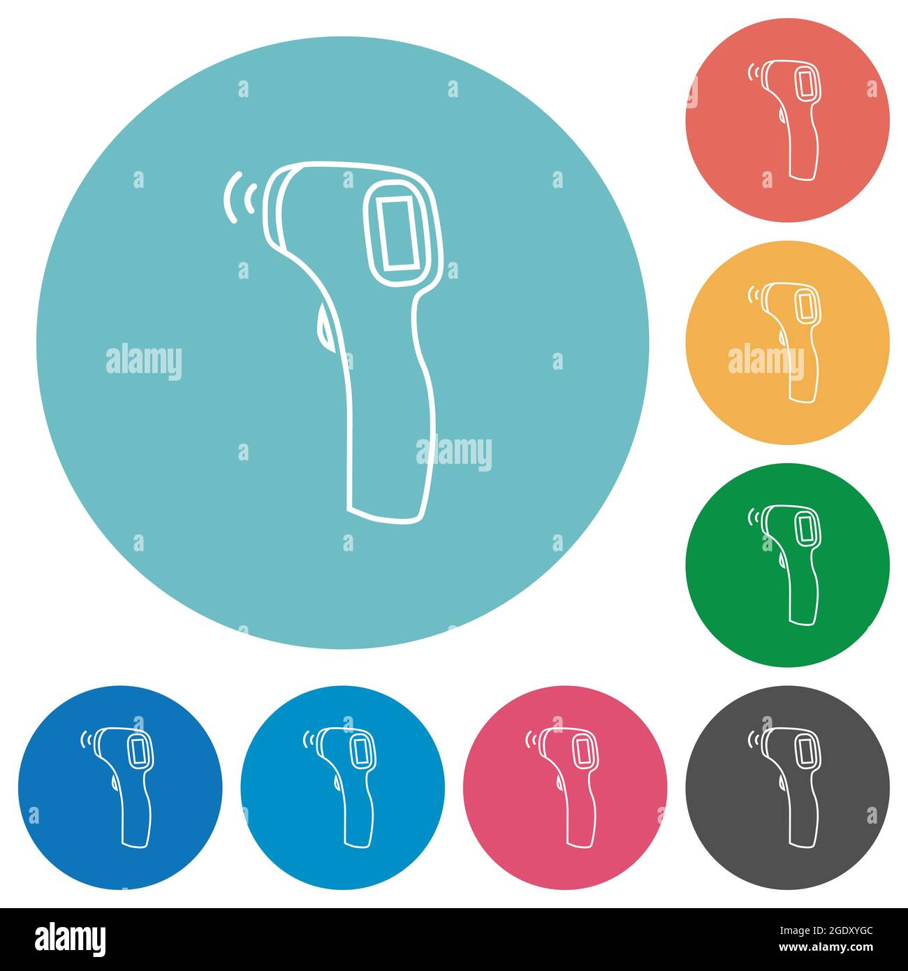 Contactless thermometer outline flat white icons on round color ...