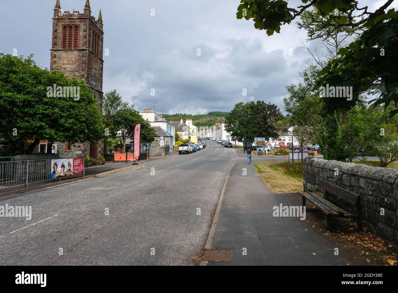 Gatehouse, Scotland - August 15th 2021: The High Street of Gatehouse of Fleet and Rutherford Hall, during summer, Dumfries and Galloway, Scotland Stock Photo