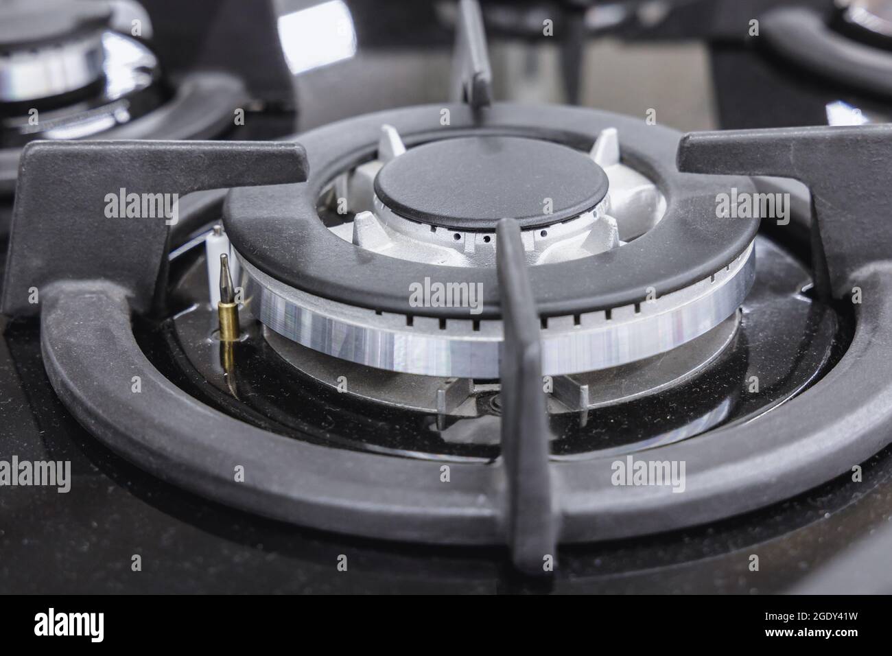 Details of brand new gas cooker burner Stock Photo Alamy