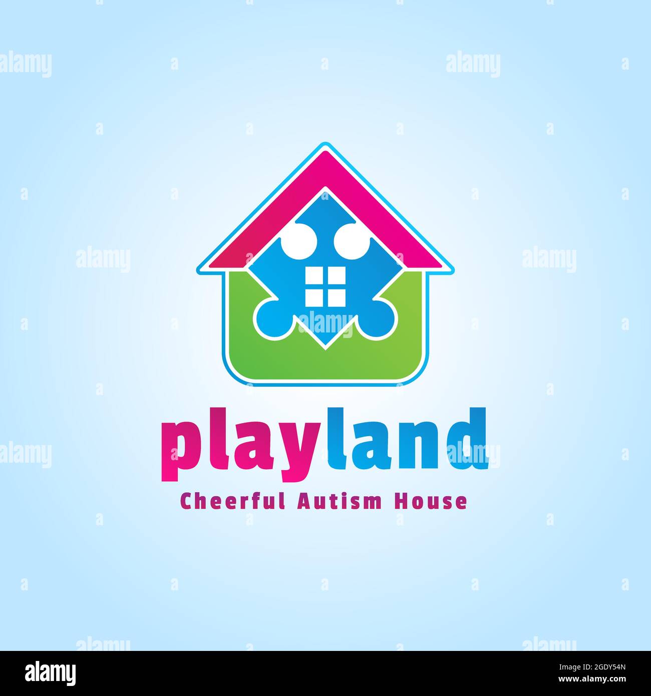 Playful logo. Playland vector design. Colorful Home of puzzle. Cheerful autism house Stock Vector