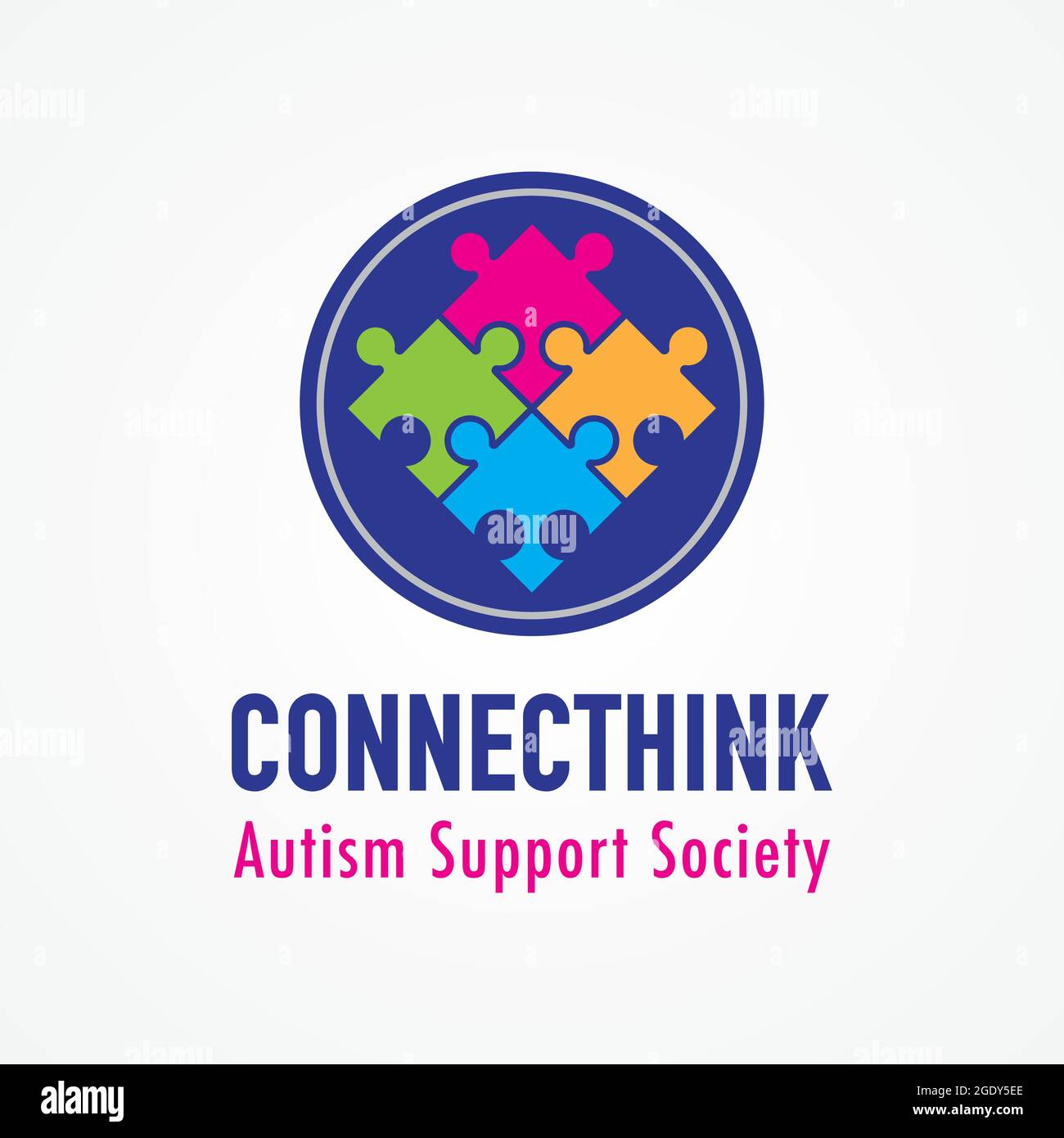 Connecthink, Connected Think. Colorful Connected Puzzle logo design for autism support service Stock Vector