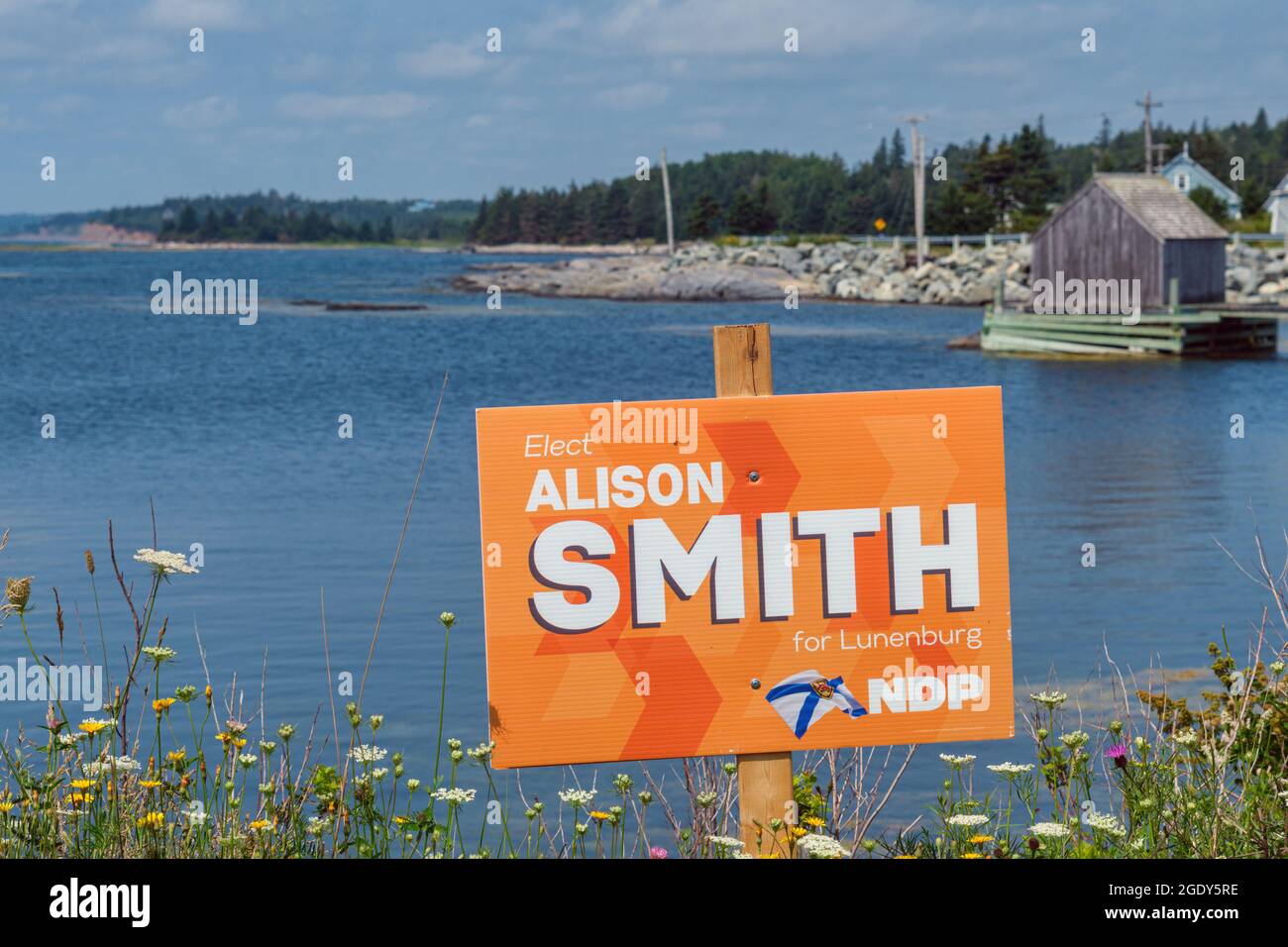 Lunenburg, Canada 12 August 2021 Candidate sign for Nova Scotia